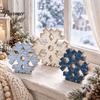 Winter Farmhouse Shelf Ornaments 3 Pcs Snowflake Wooden Signs, Rustic Table Decoration, Hollowed Out Crafts Block Sign for Christmas Tiered