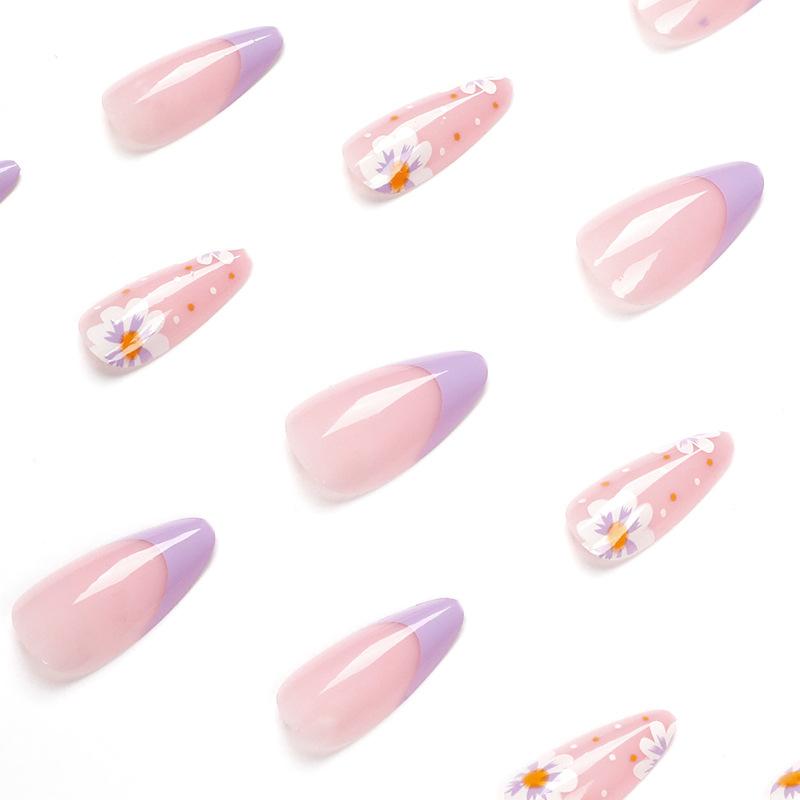 Wear Nail Purple French Flower Nail Piece Fake Nail Wear Nail Piece Nail Patch False Nail