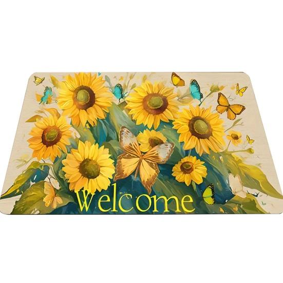 

Summer Spring Doormat Floral Lemon Prints Welcome Mat Non-Slip Washable Floor Mat for Home Entrance Front Porch Indoor Outdoor Kitchen Bathroom 40x60cm