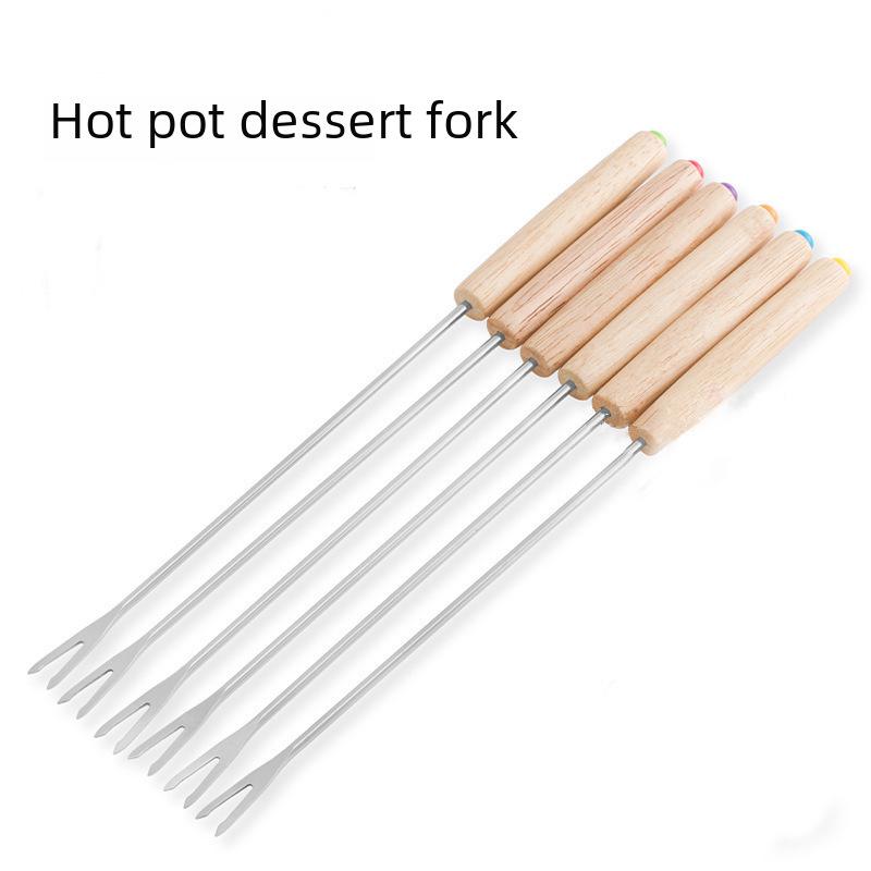 6 Parça Meşe Saplı Çatal Seti: Meyve, Peynir, Barbekü, Çikolata ve Hot Pot Çatalları