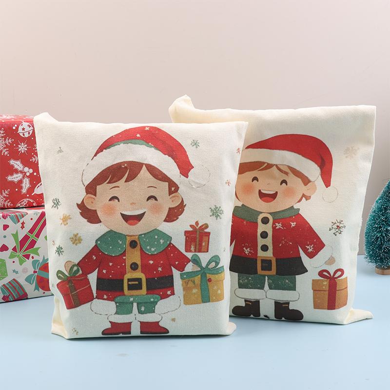 Christmas Gift Bags Cartoon Santa Claus Elk Christmas Tree Tote Canvas Bag Large Capacity Holiday Shopping Bag Happy New Year
