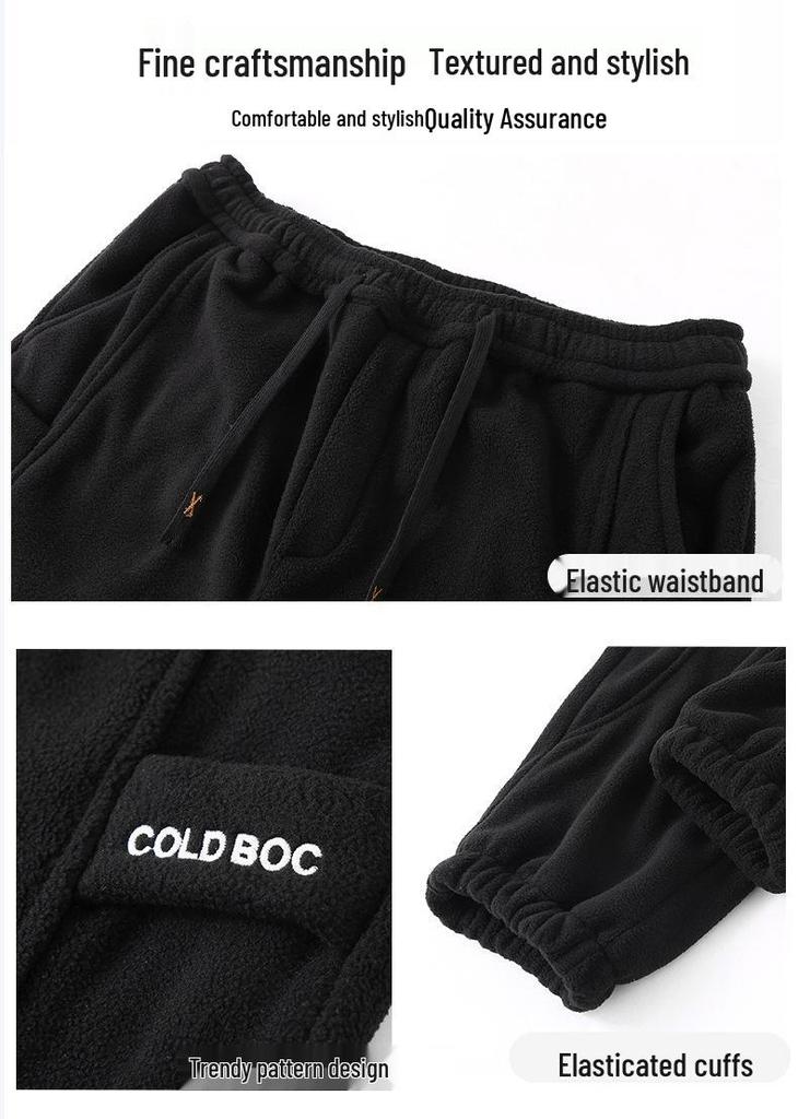 Men's Plus Size Double-Sided Fleece Sherpa Sweatpants, Thickened, Loose Fit, Cuffed, for Autumn/Winter
