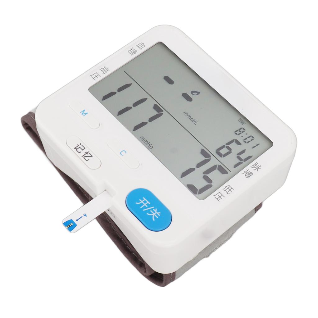 Wrist Blood Sugar Pressure Monitor Wrist Glucometer with Strips Data Memory Large Display Blood