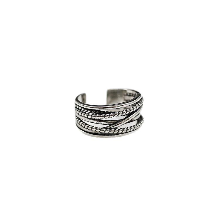 Korean Wrapped Cable Knit Multi-Layer Retro Adjustable Silver Ring