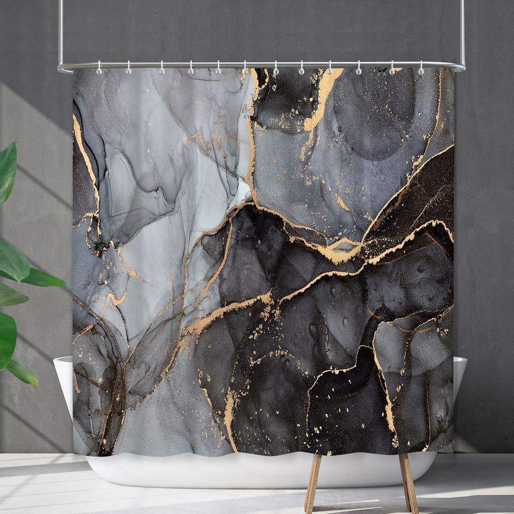Shower Curtain Waterproof And Mildew-Proof Marble Pattern Bathroom Curtain Shower Curtain Partition Curtain Free Of Punching