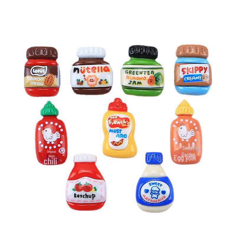 Bouteille d'assaisonnement créative de dessin animé: Accessoires faits main en résine à base de colle crème pour boucles de chaussures et épingles à cheveux