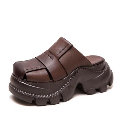 Mode 7cm Koe Echt Leer Loafer Rubberen Platte Schoenen Platform Sleehak Haak Sandalen Zomer Gezellig Comfortabel Vormgegeven Pantoffels Schoenen