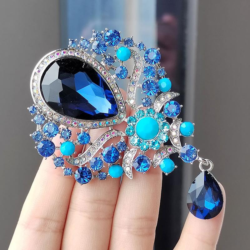 Luxury Elegant Large Crystal Water-drop Brooches For Women Girls Vintage Fashion Pendant Corsage Elegant Wedding Pins Jewelry