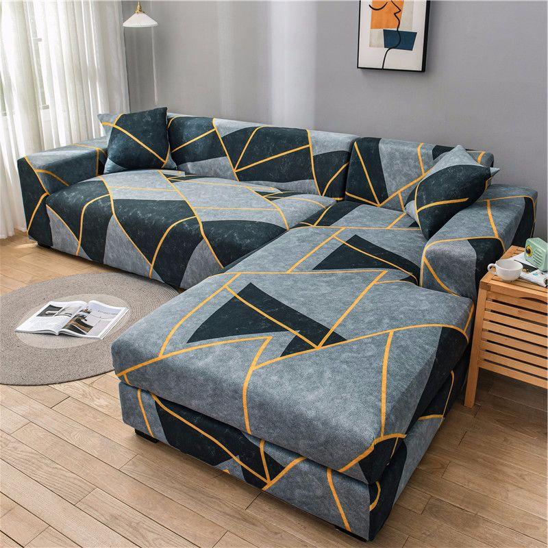 L Shaped Chaise Longue Slipcovers Chair Protector 1/2/3/4 Seat Geometric Sofa Covers for Living Room Elastic Corner Couch Cover