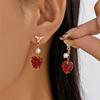 Red Zircon Cherry Leaf Stud Earrings For Women Crystal Cute Strawberry Dangle Earring Girls Party Wedding Piercing Jewelry Gift