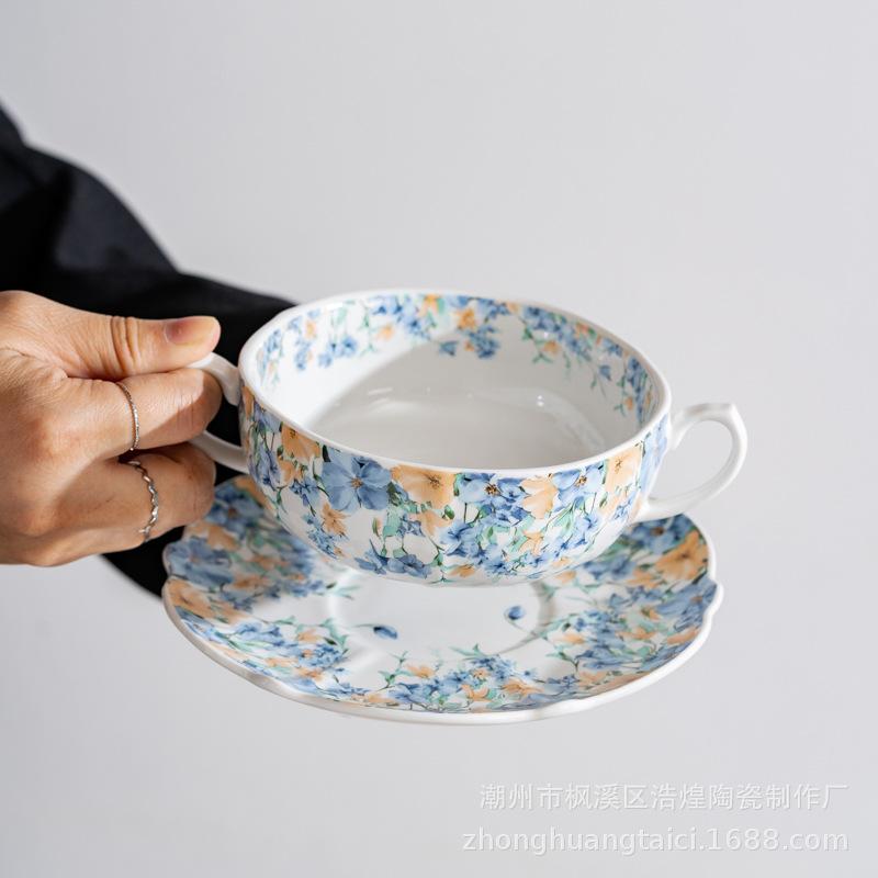 Vysoce hodnotný lehký retro šálek na kávu s podšálkem keramický hrnek se lžičkou snídaňový šálek miska na ovesnou kaši miska na ohřívání mléka