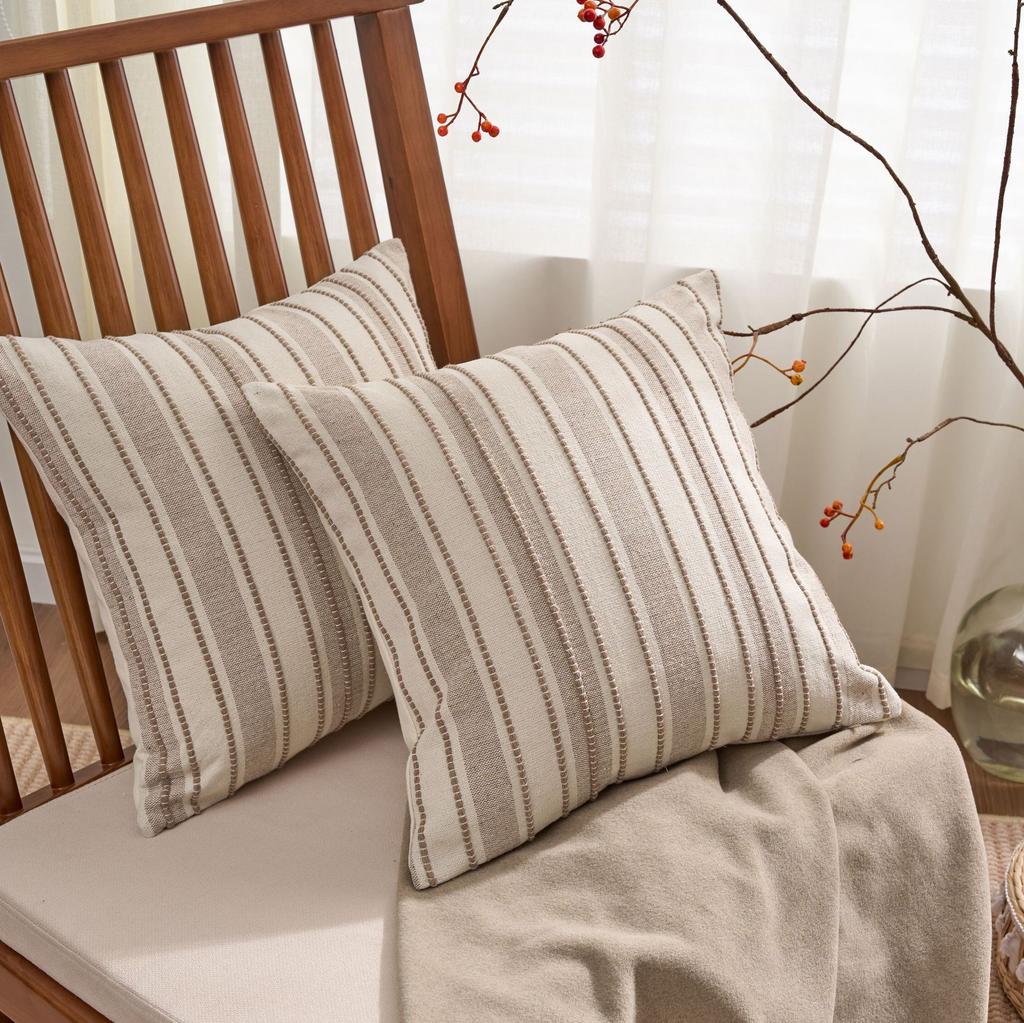 Federe Cuscino Decorativo Strisciate Texturizzate Stile Boho Farmhouse per Arredo Casa Soggiorno Letto
