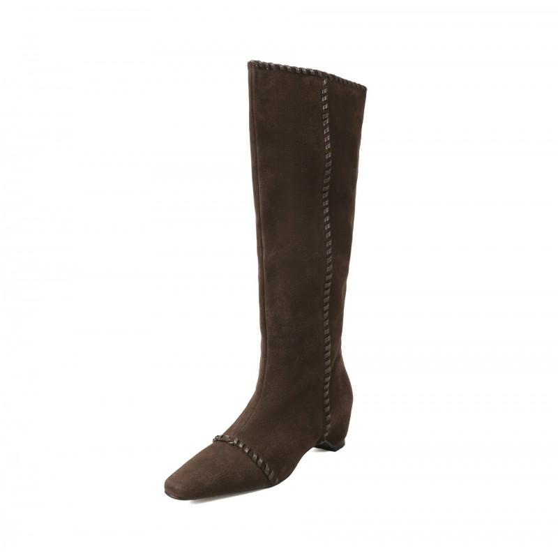 5.5cm Pointed Toe Chunky Knee High Boots Women Fall Winter Fashion Slim Fit Riding