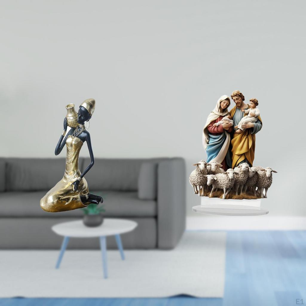 Handmade African Tribal Lady Resin Statue And 2D Acrylic Desktop Decor Unique Tabletop Ornament for