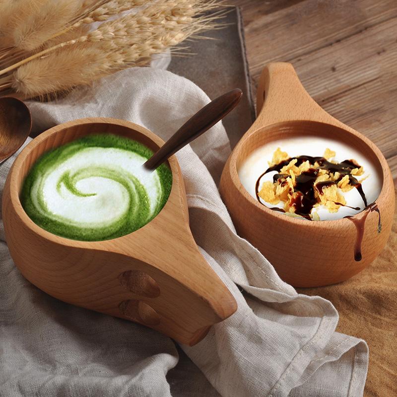 1Pc Wooden Cup Finland Kuksa Wood Mug  Outdoor Camping Cup Coffee Tea Mug Breakfast Juice Milk Mug Portable Picnic Drinking Cup