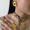 European and American Fashion Simple Design Retro Geometric Alloy Earrings, Personalized Spiral Texture Ring Necklace