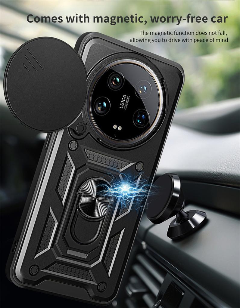 Armor Funda For Xiaomi 14 Ultra Case Slide Camera Protect Cover For Xiaomi Mi 14 Xiaomi14 Ultra Magnetic Holder Ring Stand Coque