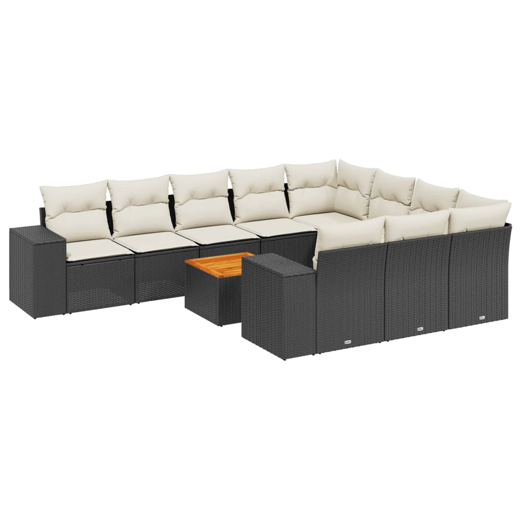 11 piece Garden Sofa Set with Cushions Black Poly Rattan