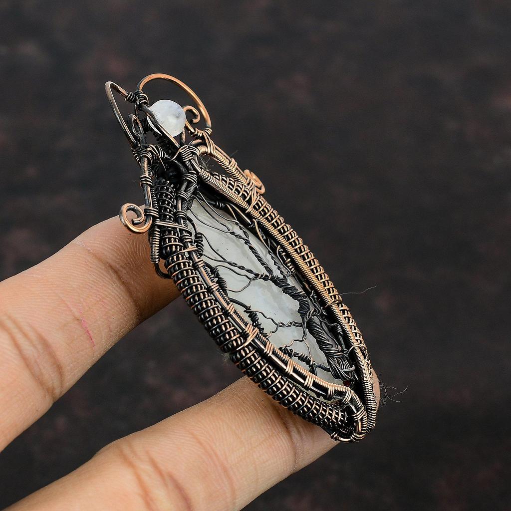 Tree Of Life Rainbow Moonstone Pendant Copper Wire Wrapped Pendant Handmade Pendant Copper Wire Wrap Jewelry Gemstone Pendant Gift For Women