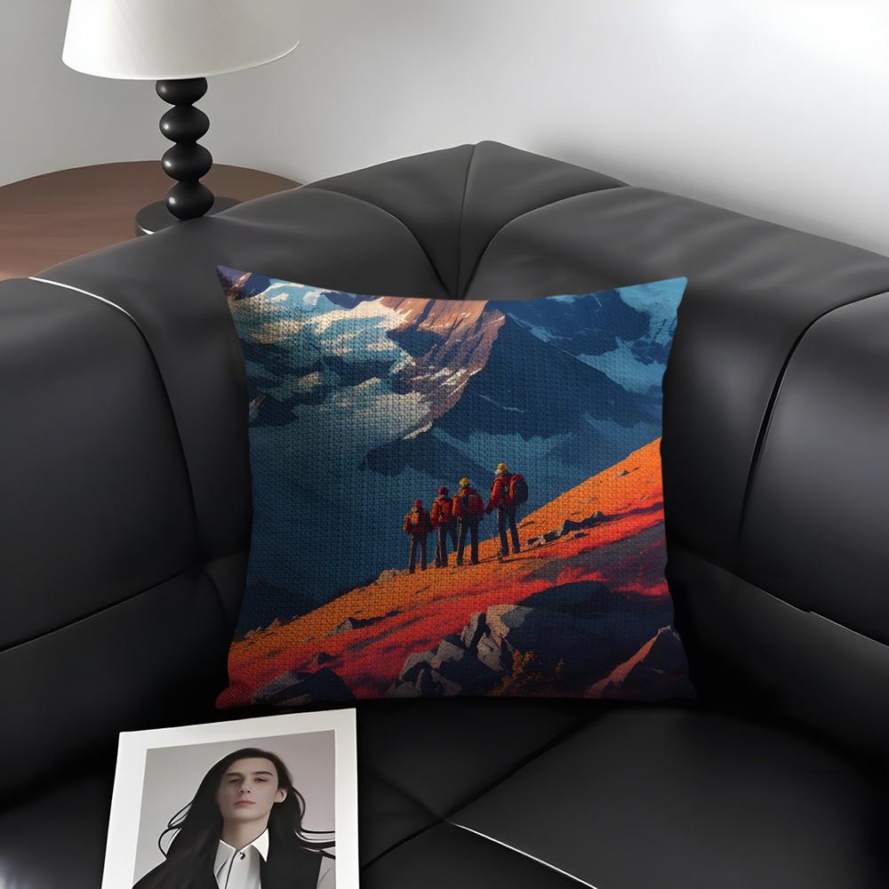 Mountain Climbing Cushion Cover Natural Linen Organic Fabric Double-Sided Printing Sofa Home Decor Gift Pillow Case