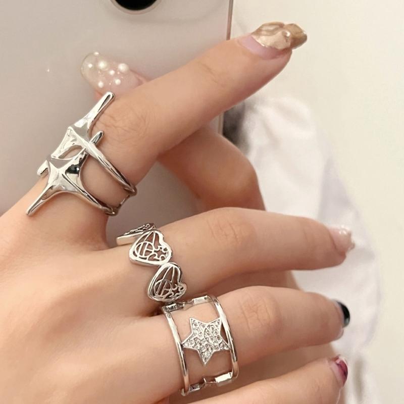Hollow Awn Star Finger Rings Adjustable Open Rings Bohemian Star Joint Rings Hollow Awn Star Finger Rings for Women Girl