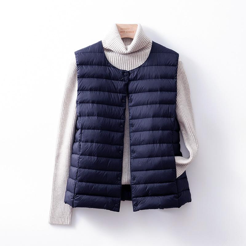 

Осінь і зима 2024 новий легкий пуховик жіноча підкладка невелика жилетка з круглим вирізом одягнена в легкий жилет без коміра tide 3XL абрикосовий