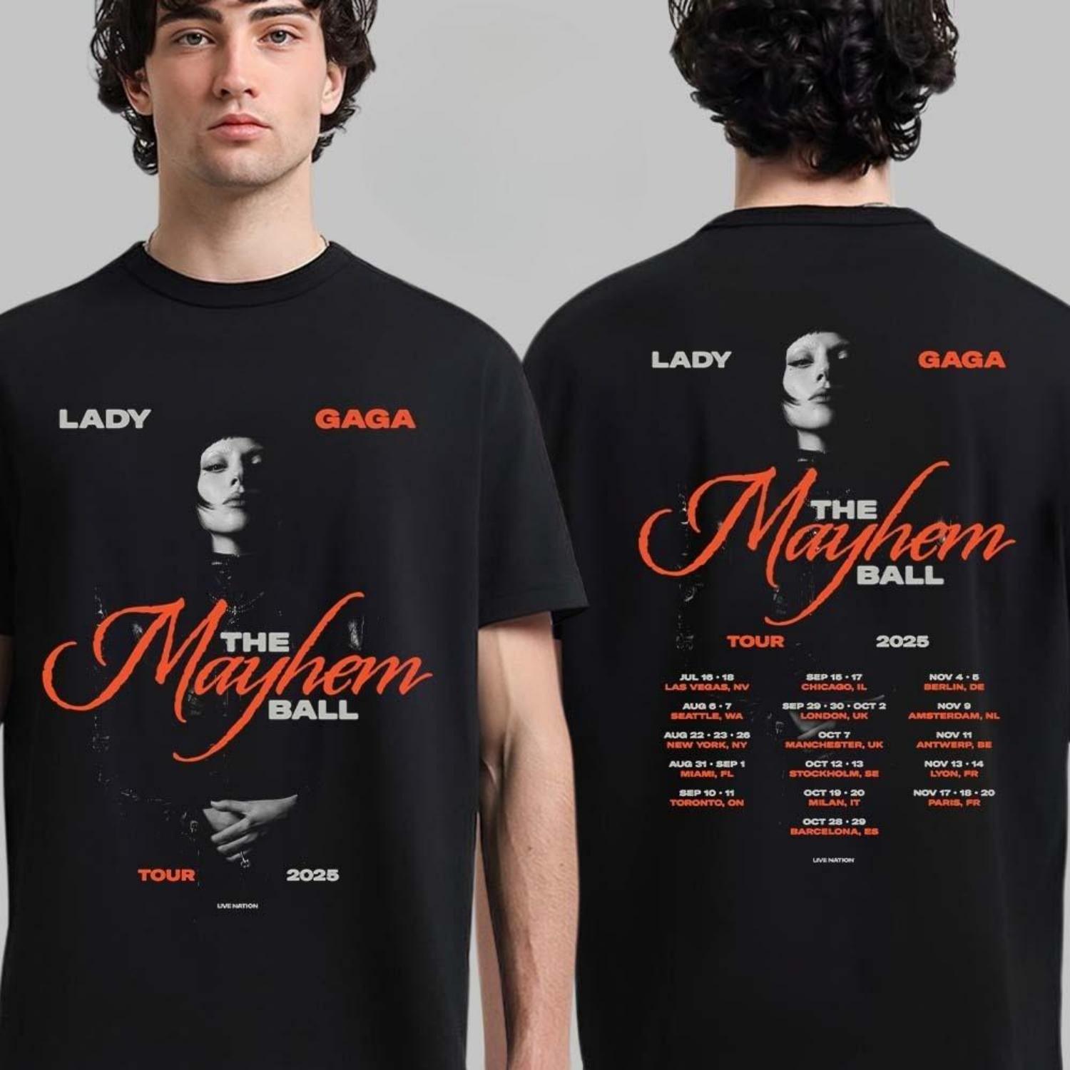 

Леди Гага The Mayhem Ball Tour 2025 Даты тура Двусторонняя унисекс футболка Высококачественная роскошь Подходит как для мужчин, так и для женщин Топ Y2k S чёрный
