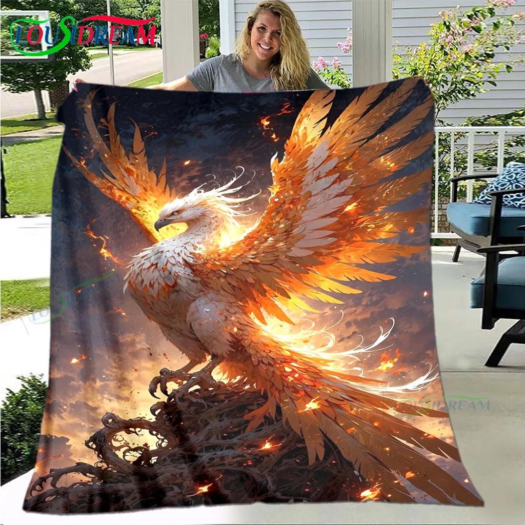 3D Popular Mythical Beast Phoenix Blanket,Flannel Throw Blanket for Home Bedroom Bed Sofa Picnic Office Hiking Leisure Nap Gift