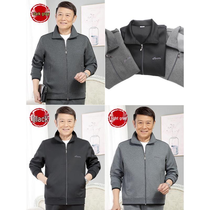 Spring & Autumn Middle-Aged Men's Sportswear Set - Casual Outfit for 70-Year-Old Dads
