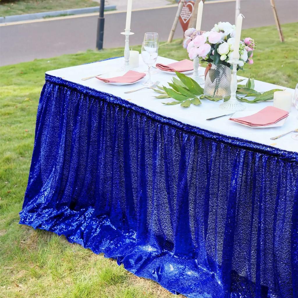 Light Gold Sequin Table Skirt Tablecloth Glitter Sparkly Shimmer Rectangle Table Covers for Birthday Party Event Wedding Decor