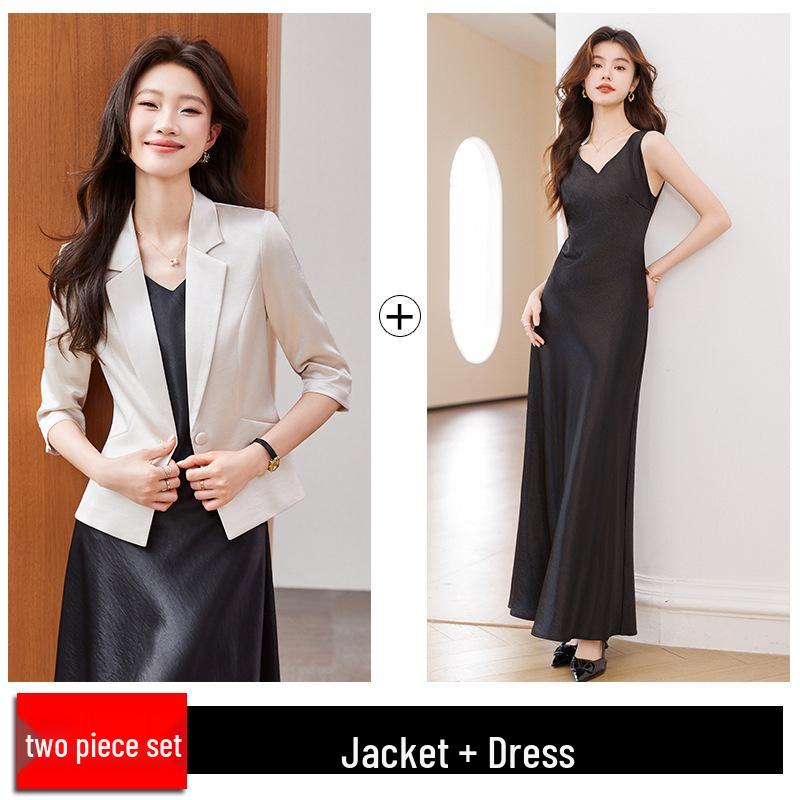 Women's Petite Acetate Satin Blazer & Dress Set - Spring 2026 Collection
