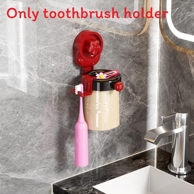 Plastic Suction Cup Toothbrush Holder And Cup Set For Bathroom Organization