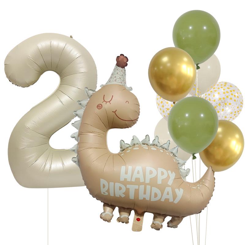 Retro Matte Caramel Dinosaur Balloon Set for Birthday Photo Props