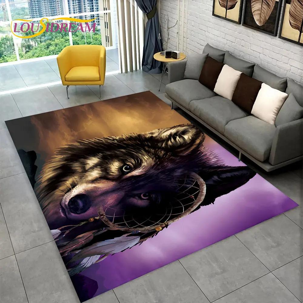3D Tiger Leopard Cheetah Lion Wolf Area Rug,Carpet Rug for Living Room Bedroom Sofa Doormat Kitchen Decor,Kid Non-slip Floor Mat