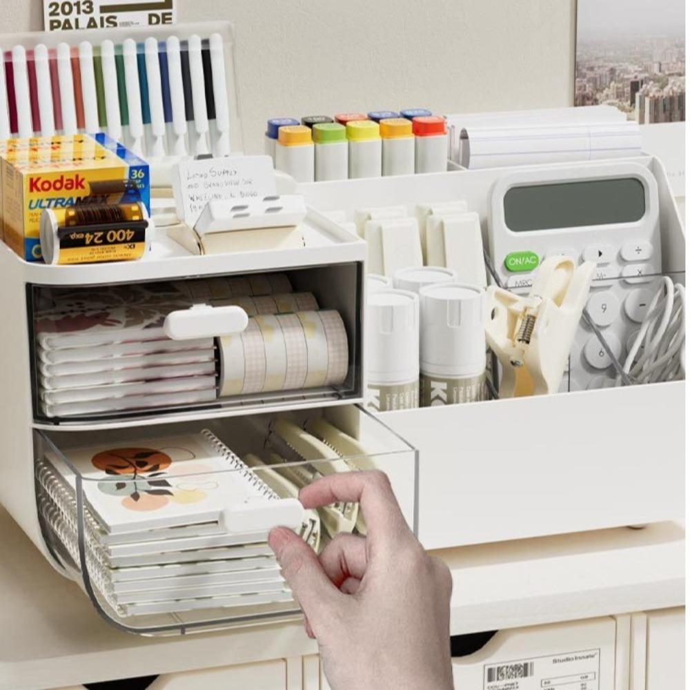 Multifunctional Desktop Storage Organizer with Drawers Cosmetics Organizer  Office Supplies