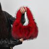  Autumn Winter New Faux Raccoon Fur Fluffy Handbag Women's Fashion Shoulder Bag Clutch Small Square Bag Soft Comfortable Versatile