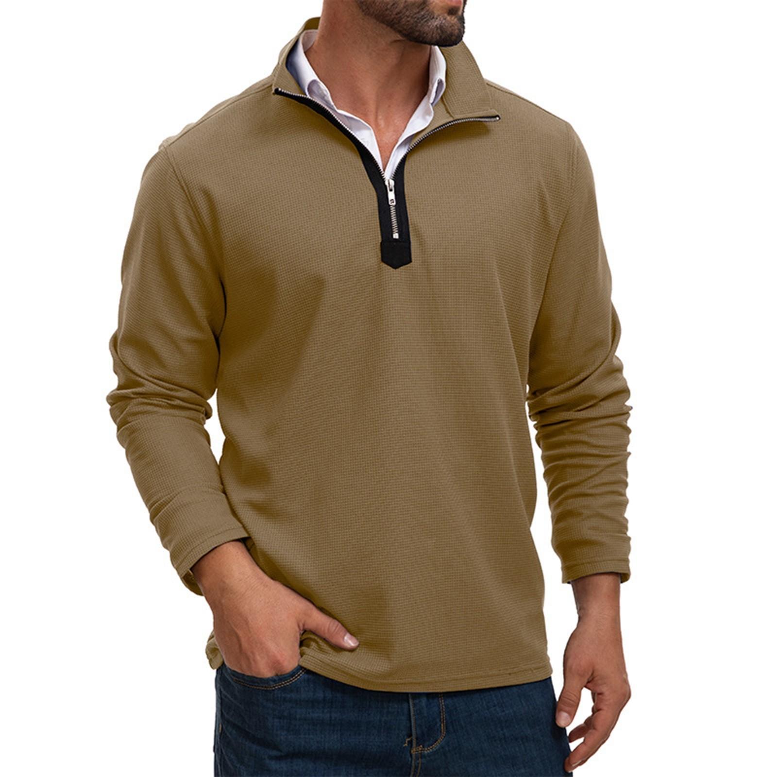 

Мужской весенний однотонный топ с полумолнией и воротником-стойкой, с длинным рукавом, мужские повседневные модные топы XXL хаки