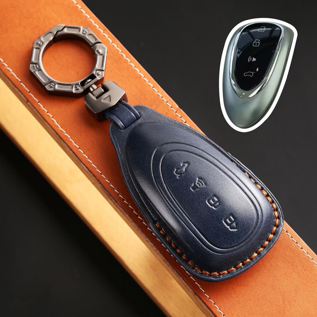 4 Botton Genuine Leather Auto Key Fob Remote Cover Case Fit For Wey Mocha Coffee 01 Tank 300 Tank300 Coffee01 Coffee1 Key Ring Auto Accessories