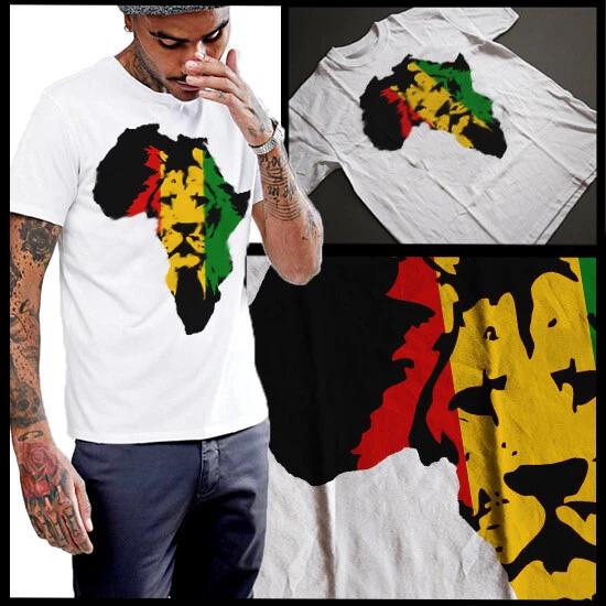 African Map T-Shirt Reggae Lion Jamaican Surfer Music Selassie I Tee XL
