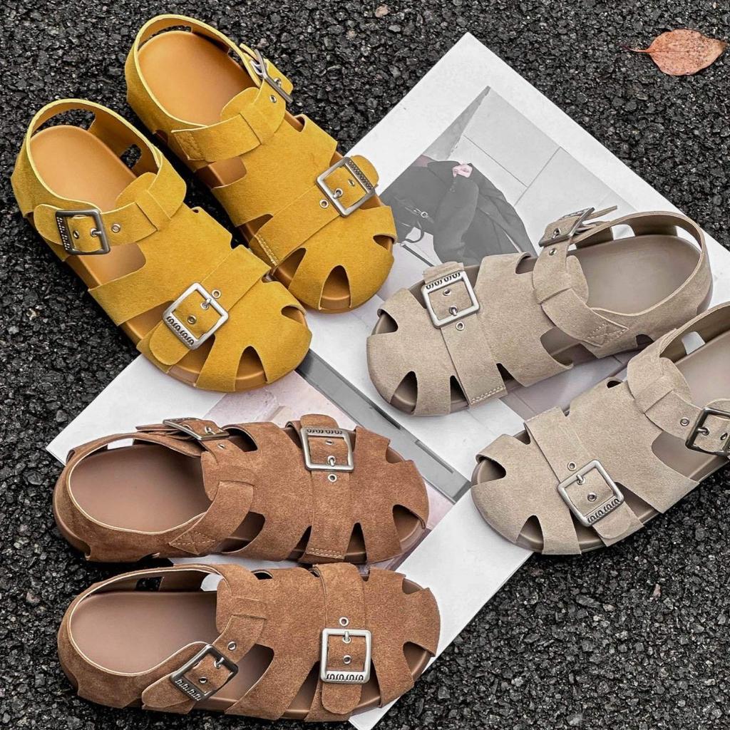 Niche Design Roman Sandals 2025 Summer New Retro Square Buckle Half Slippers Hollow Breathable Pig Cage Sandals