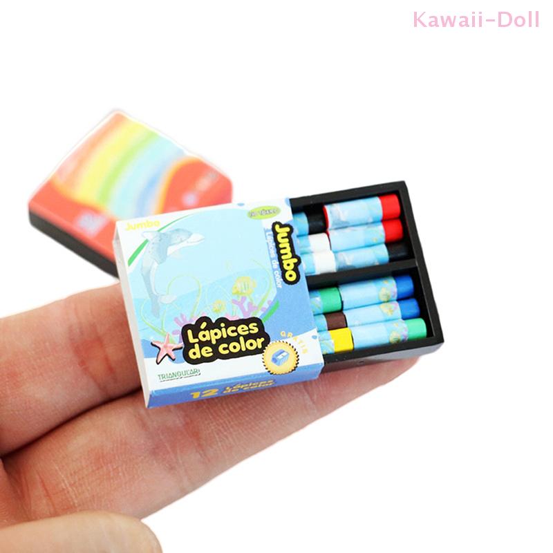 1Set Miniature Crayon Color Pencil Box Model 1:12 Doll House Decor Accessories Kids Pretend Play Toy