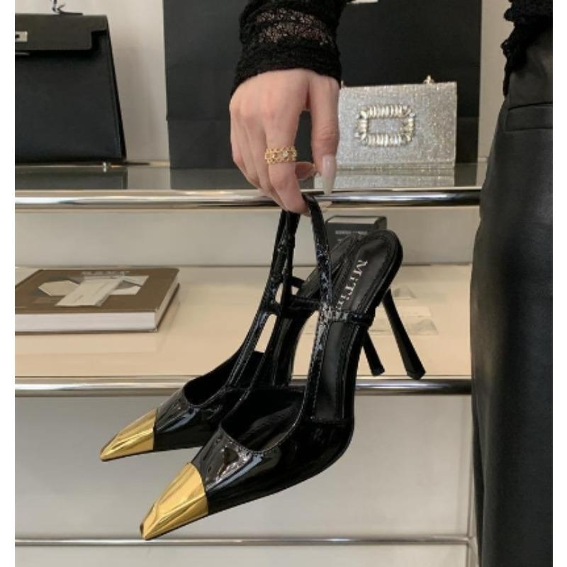 Fashion New Women Sexy Slingback Sandal Female Design Metal Pointed Toe Stiletto High Heels Party Prom Shoes Women Pumps Zapatos Mujer