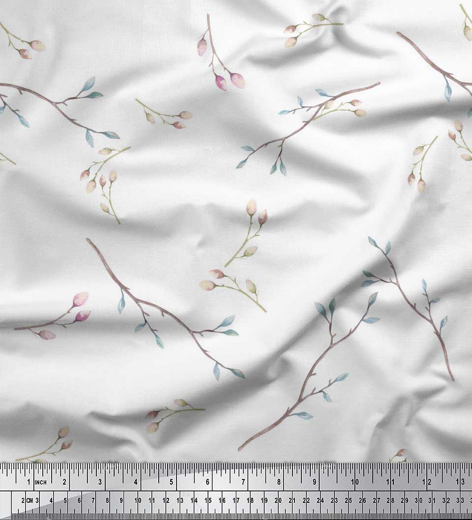 

Тканина Soimoi Japan Crepe Satin Leaves & Buds Flower Print Тканина на метр 42 дюйма 42 Inch Wide - Poly Crepe білий