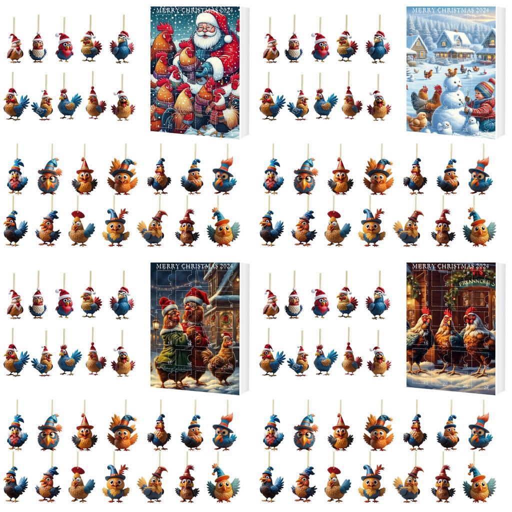 Christmas Blind Box Countdown Calendar With Acrylic Rooster Ornaments For Holiday Decor And Gift Giving