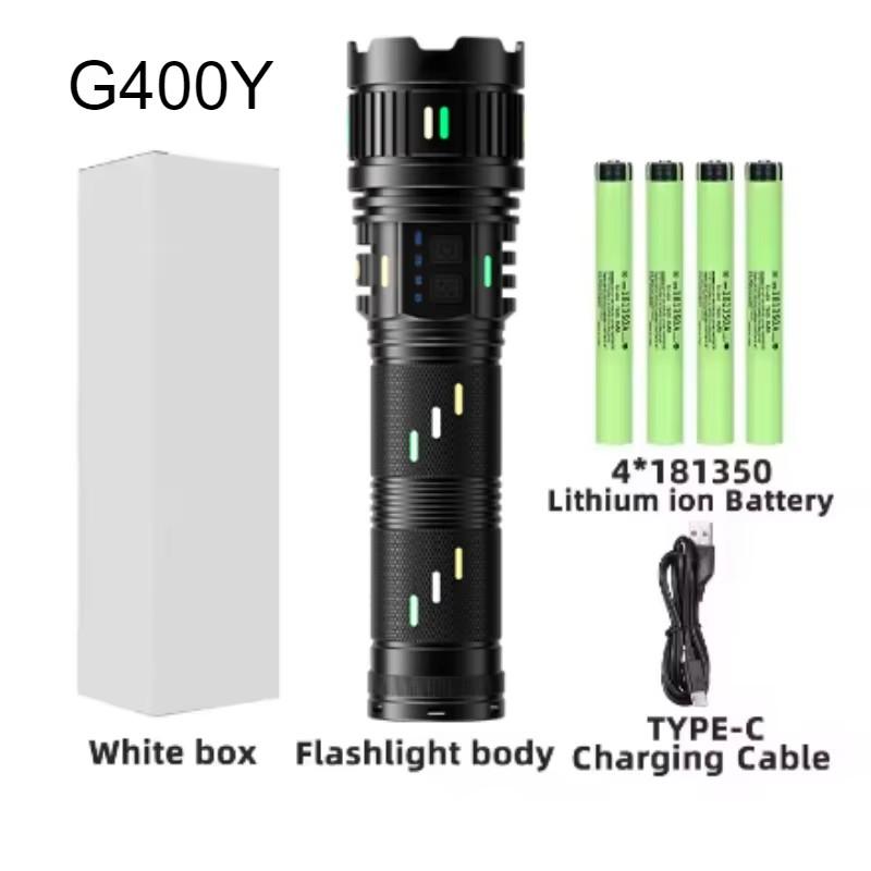 Powerful USB Rechargeable LED Flashlight Tactical Zoom Torch with Power Display Strong Light 100W Camping Emergency Lantern