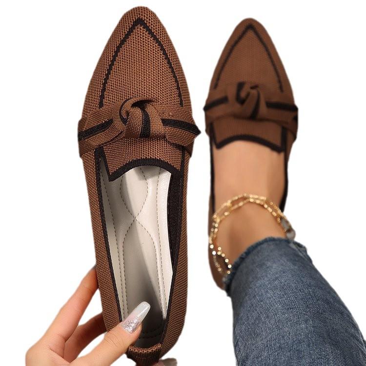 2024 Breathable Lightweight Slip-on Fashion Shoes with Bow, Pointed Toe, and Plus Size Options