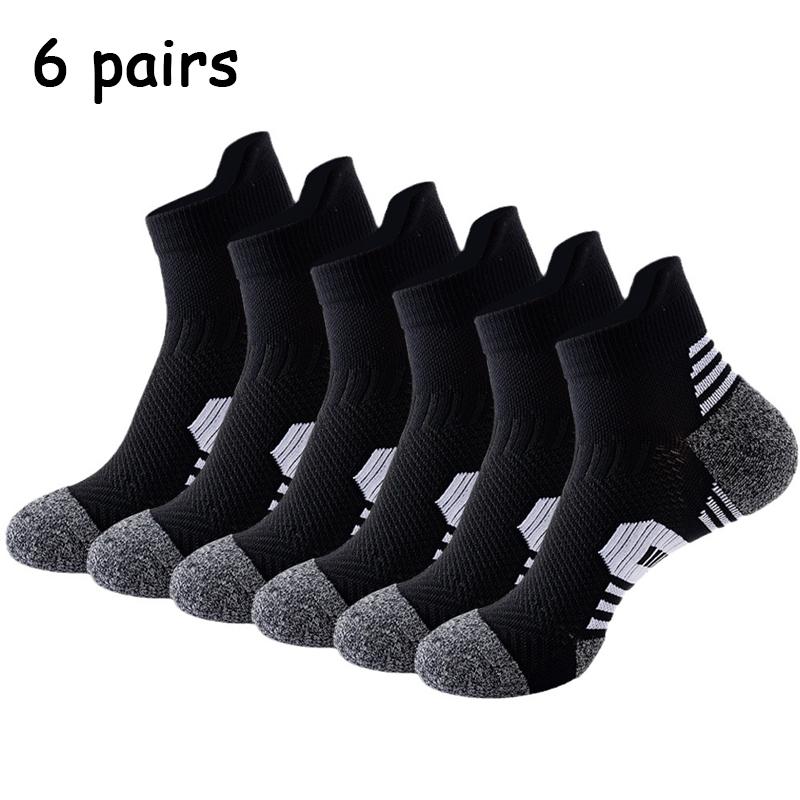

6 пар марафонских носков для бега, толстые махровые профессиональные спортивные носки, до щиколотки, для улицы, фитнеса, дышащие, низкие короткие носки, мужские