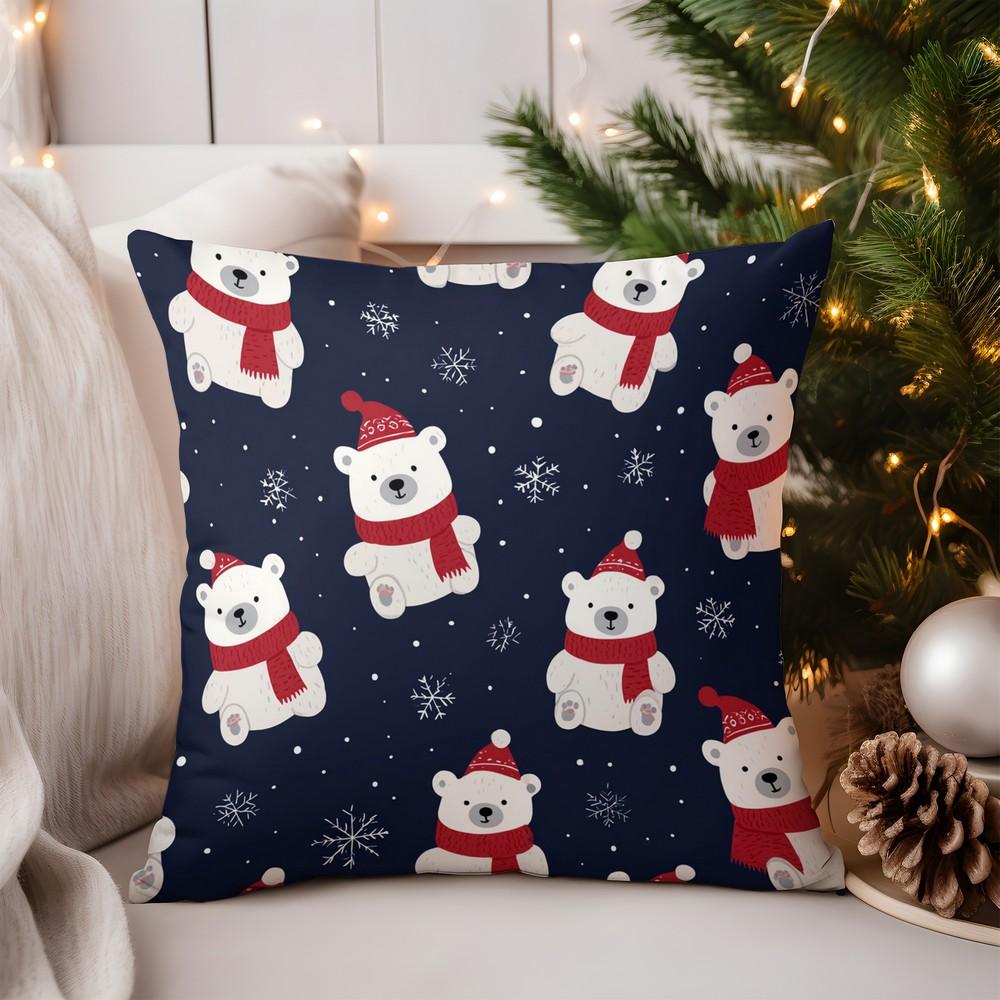 Home Decor Snowmen with Holly and Candy Cane Pillow Cover Pattern Cushion Cover Suitable for Sofa Bedroom Car Pillow Cover
