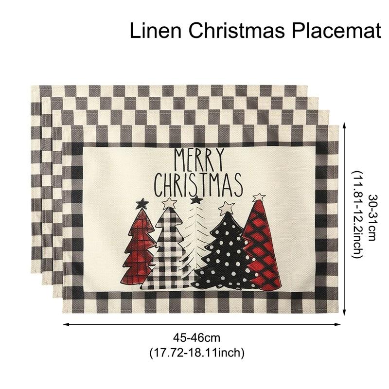 1PC Linen Christmas Placemats Tableware Mat Christmas Decorations For Home Kitchen 2024 Xmas Navidad Noel NewYear Table Decor