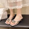 Fashion Fashion Stiletto Sandals Summer New Square Head Diamond-shaped Buckle with Fine Belt Set Foot Non-slip Mid-heel Shoes